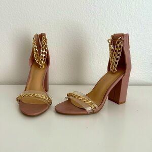 Nicole Miller New York Blush Pink & Gold chain high Heels Size 6 1/2